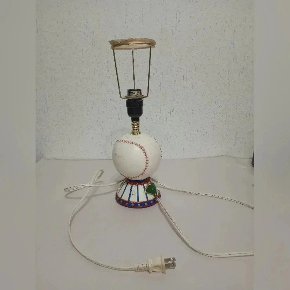 Baseball Desk Lamp Kid's Room Lamp Nightlight White Red No Shade Tested Works